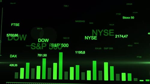 Stock future trading. Futuristic fast growing green arrow at financial graphs