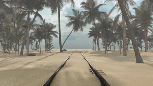 Eisenbahn zwischen Palmen zum Strand, Wochenendtrip.