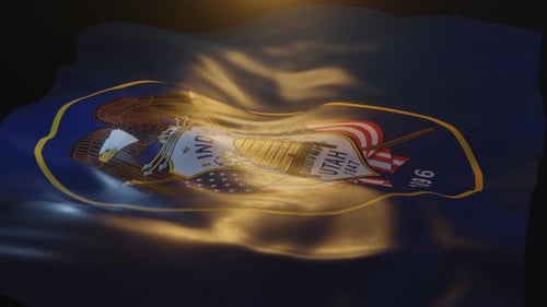 Realistic Waving Utah State Flag Animation with Golden Lighting