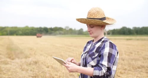 Woman Farmer Using Tablet in Wheat Field