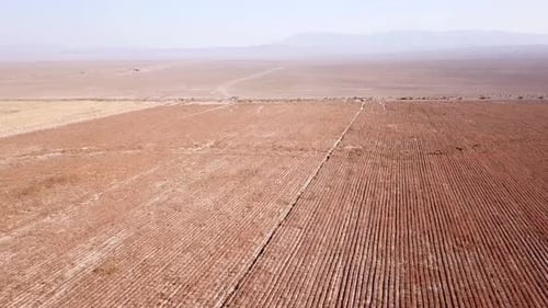 Aerial view of autumn farm fields from a drone.