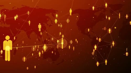 Global Network Connectivity Animation with People Icons on World Map