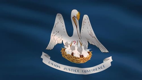 Waving Louisiana State Flag Animation with Pelican Symbol