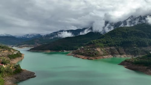 Mountain river high in the mountains Aerial View 4 K