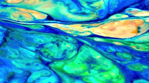 Abstract Fluid Art in Green, Blue, and Yellow