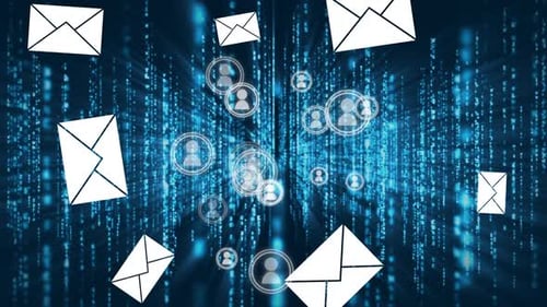 Futuristic Digital Communication Animation with Mail and User Icons