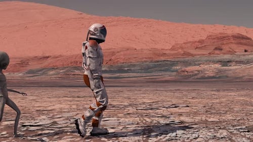 Futuristic Astronaut and Alien Encounter on Red Planet