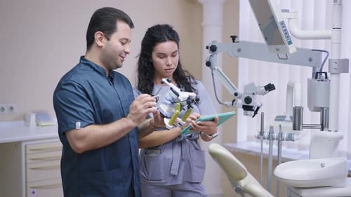 Dental Professionals Discussing Teeth Model in Office