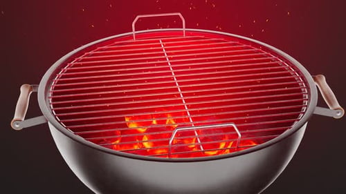 Empty grill with red very hot charcoal on dark background. Ready for grilling.