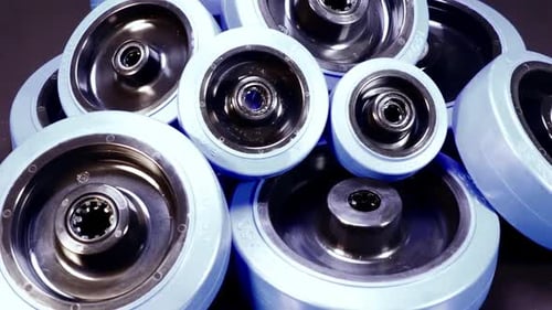 Close Up of Pale Blue Industrial Wheels