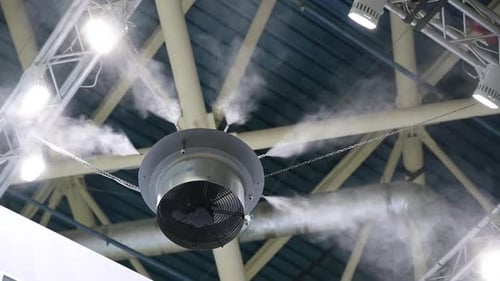 Industrial Cooling System Spraying Mist in Factory