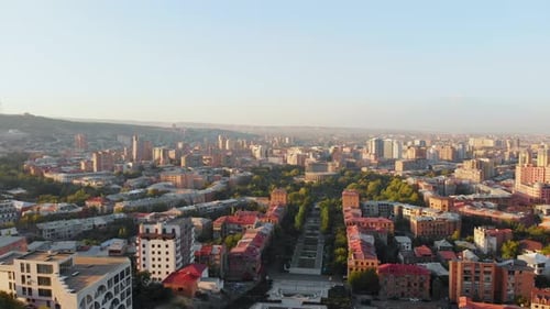 Aerial Panning View Yerevan City Panorama