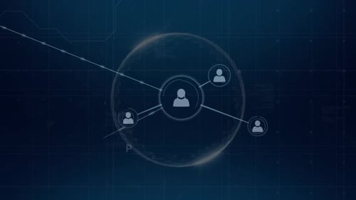 Animated Futuristic Digital Network with Connecting User Icons