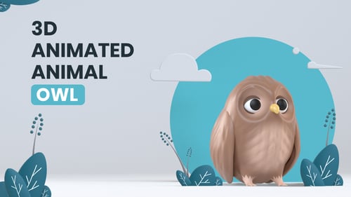 Cute 3D Animated Owl Character Blinking and Looking Around