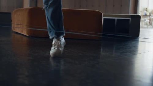 Schoolgirls Legs Jumping Stepping on Elastics Close Up