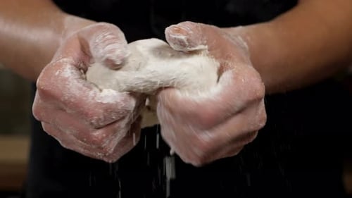 Close Up of Dough in Floured Hands