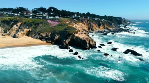 Aerial Flight on the Coast of the Pacific Ocean in California
