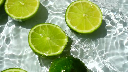 Bright Lime Slices Floating in Water