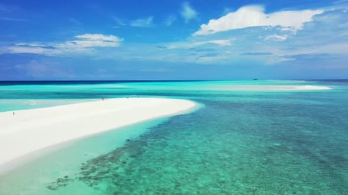 Aerial drone abstract of idyllic sea view beach holiday by turquoise ocean with white sandy backgrou