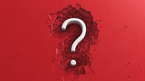 Animated White Question Mark Breaking Through Red Wall Reveal