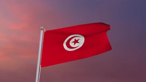 Tunisia National Flag Waving Animation at Sunset