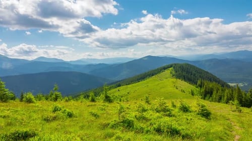 Mountain Landscape with a Fast Clouds and Shadows