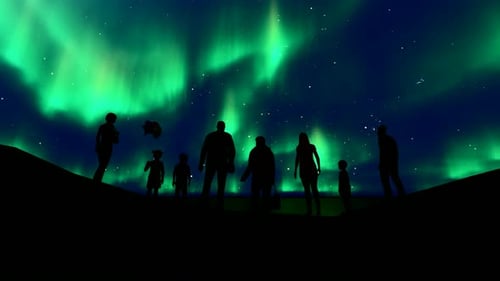 Family Silhouette Northern Lights.