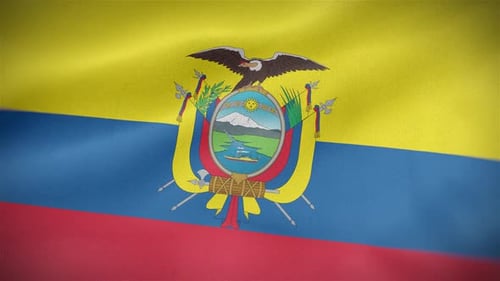 Waving Flag of Ecuador with National Emblem