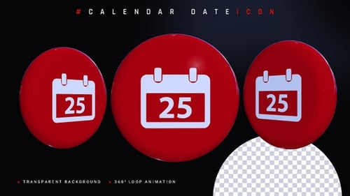 Animated Red 3D Calendar Icon with Date 25