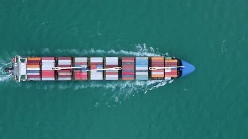 Aerial View of Cargo Container Ship in the Sea