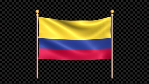 Realistic Colombia Flag Waving on Poles with Alpha Channel