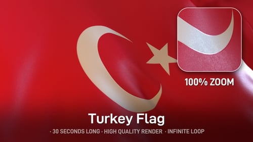 Realistic Turkish Flag Waving Loop Animation