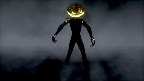 Spooky Pumpkin Head Monster Dancing in Fog