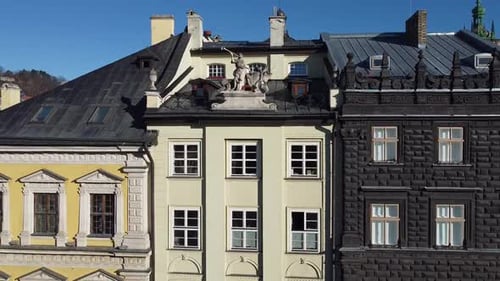 European city building. Elements of architecture. Aerial drone view.