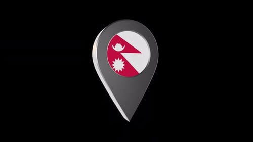 3D Map Pin with Nepal Flag Rotating