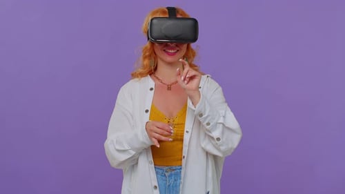 Woman Interacting with VR Headset