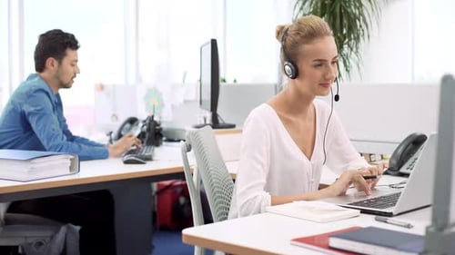 Colleagues Working at Modern Office Consulting Talking on Phone