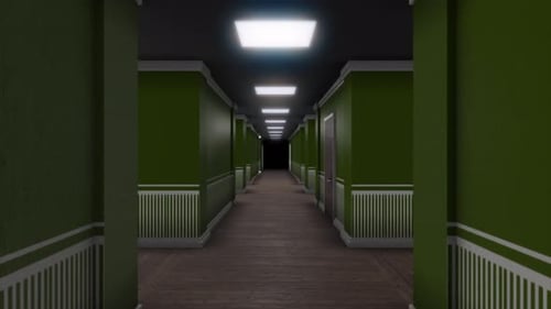 Abstract hall with doors and lamps