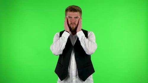 Man Thinks About Something, No Idea. Green Screen