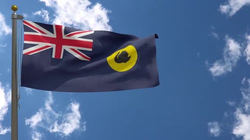 Western Australia Flag Waving in Realistic Sky
