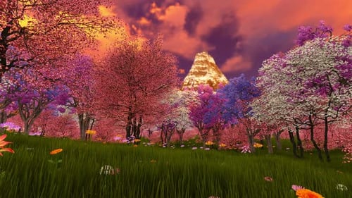 Pink Cherry Blossom Sakura Tree On Sunset