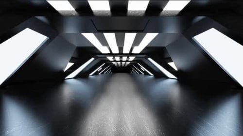3D rendered animation, visualisation of a dark hallway