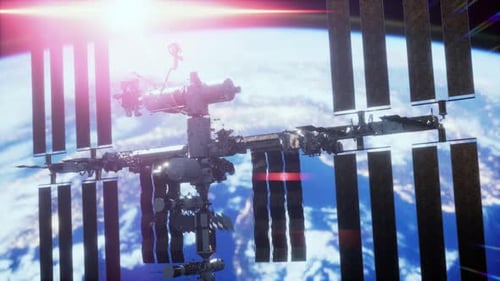 International Space Station in Outer Space Over the Planet Earth Orbit