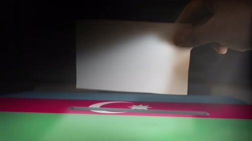 Azerbaijan Voting Ballot Box with Hand and National Flag