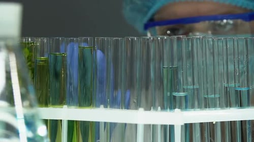 Scientist Analyzing Test Tubes in a Lab