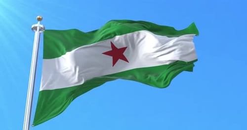 Vibrant Green White Green Flag with Red Star Waving in Wind