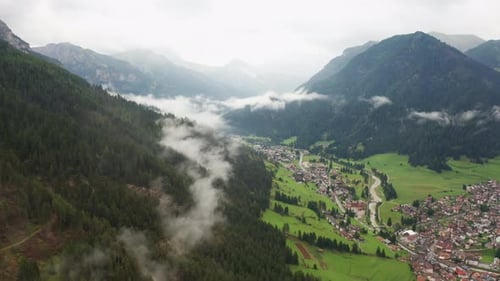 Mountain Slopes Covered with Pine Forest Under Light Clouds