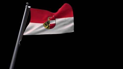 Waving Flag with Red and White Stripes and Royal Crest