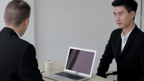 Job interview concept. Beautiful businesswoman-(Candidate) was interview by prefressor boss