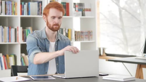 Casual Redhead Man Leaving Office After Work